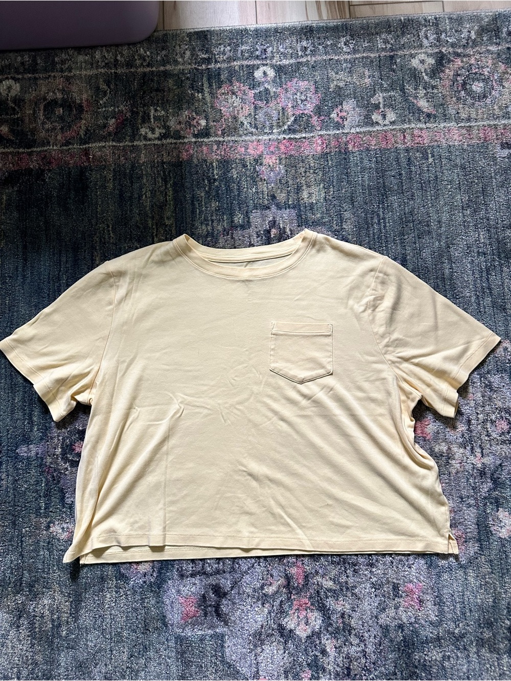 a new day Pale Yellow Short-Sleeve Crop Pocket Tee 100% Cotton Soft Casual Boho